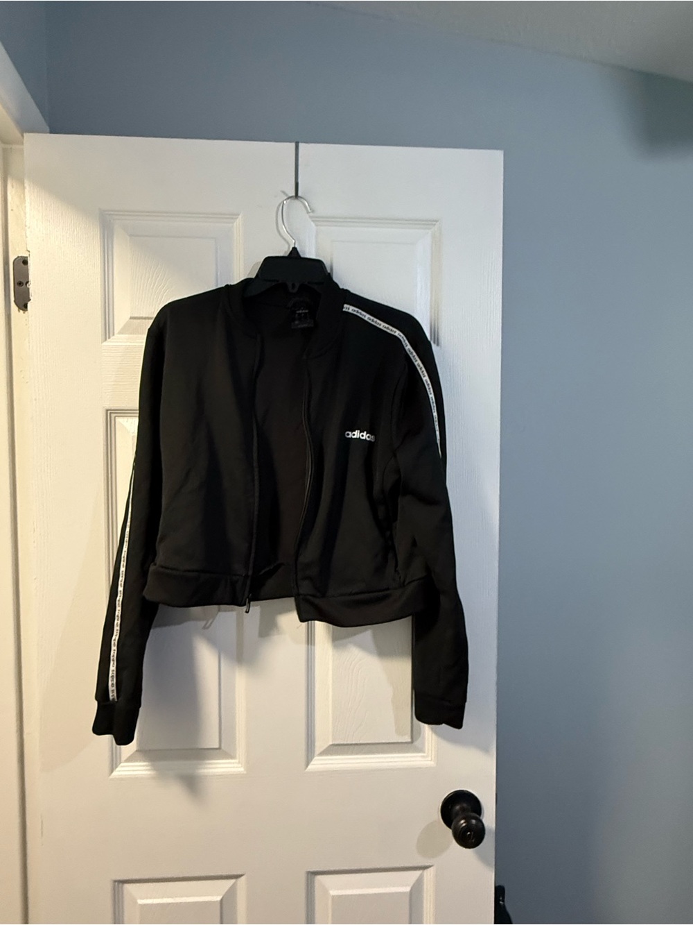 adidas Black Women's Cropped Bomber Jacket with Contrast Tape